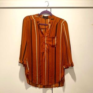 Timing Top, Rust Orange color with Beige and Black Stripes and Orange Buttons
